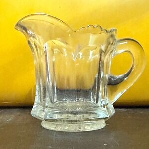 Vintage Hersey Glass Creamer Pitcher Paneled Scalloped Starburst Base 2.5 1899